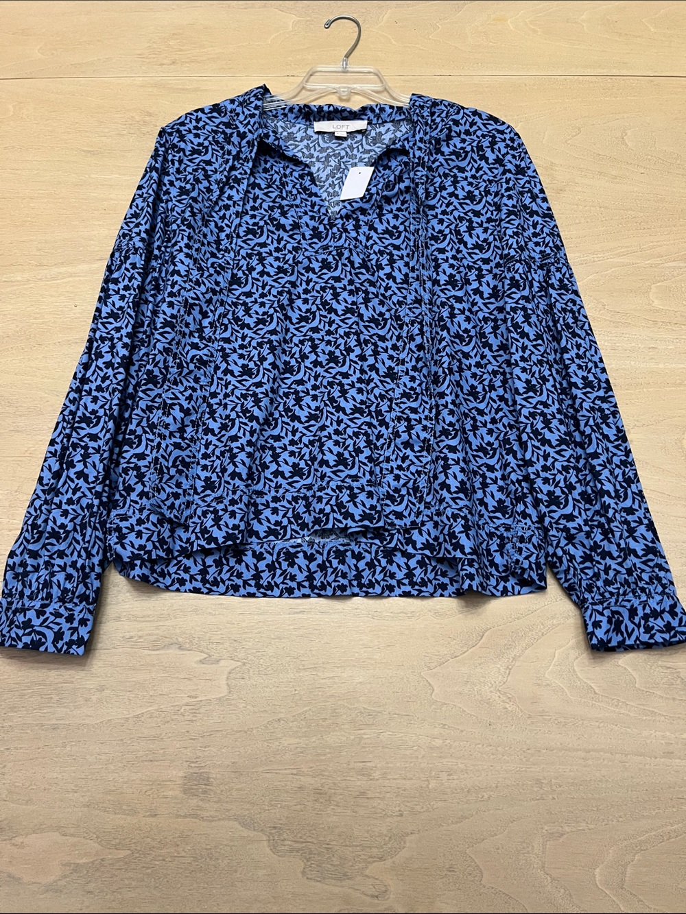 LOFT Blue Floral-Print Long Sleeve Blouse